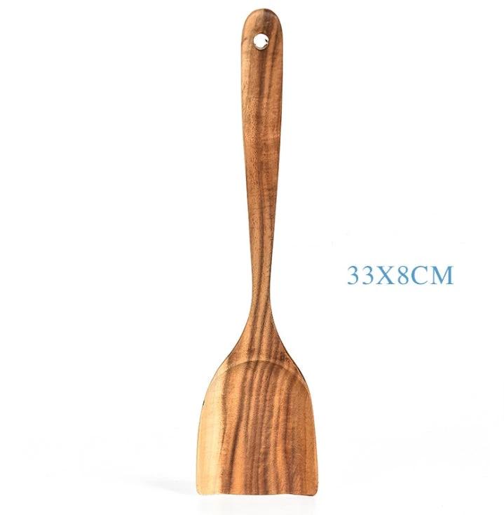 Teak Natural Wood Kitchen Utensils Set by GJG Denim