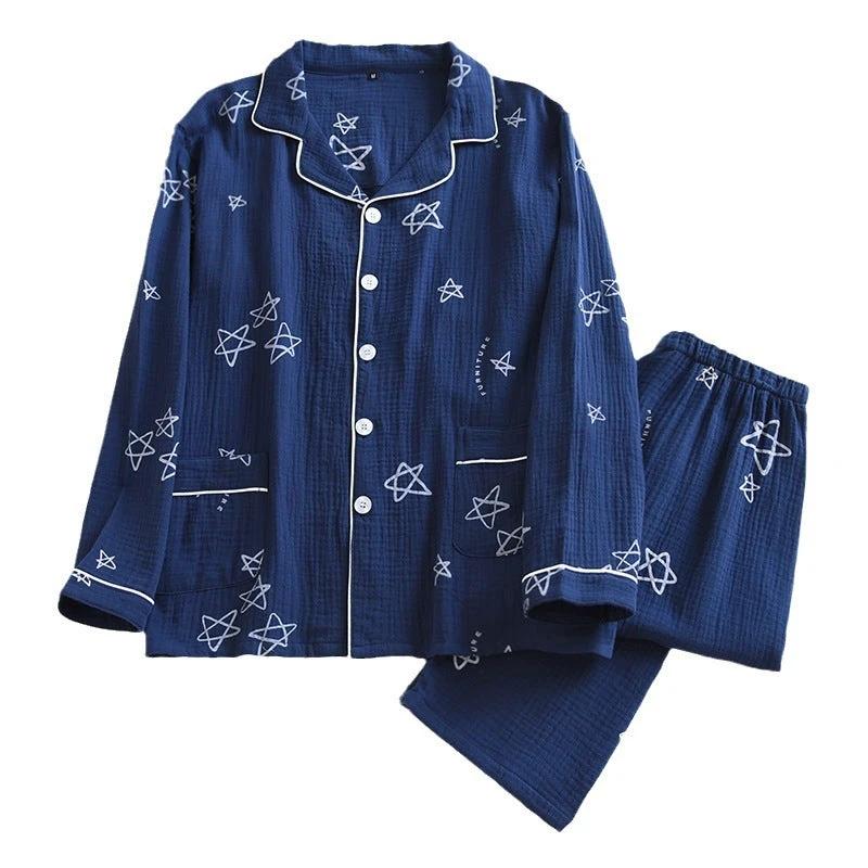 Men's Cotton Crepe Double-layer Gauze Pajamas by GJG Denim