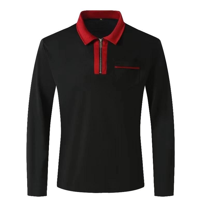 Men's Long Sleeve Zipper Polo Shirts Lapel Collar Zip Up by GJG Denim