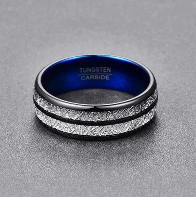 8mm Width Black Blue Tungsten Carbide Ring by GJG Denim