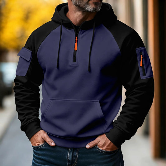 Men's Zipper Pullover Hooded Sweater by GJG Denim