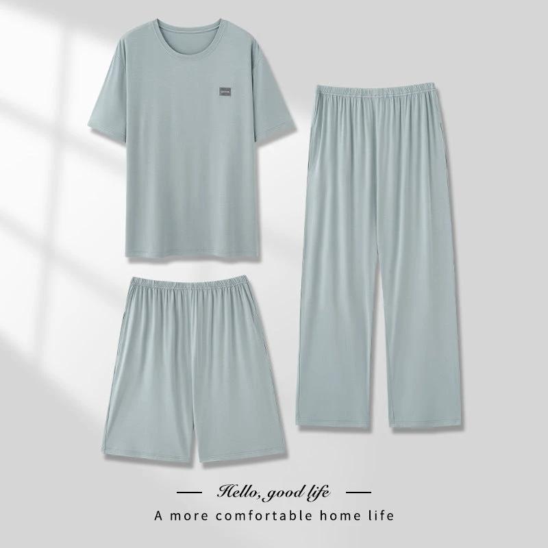 Men's Thin Short-sleeved Three-piece Pajamas set by GJG Denim