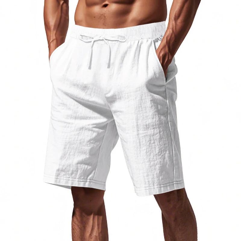 Men's Pants Loose Casual Linen Solid Color Shorts by GJG Denim