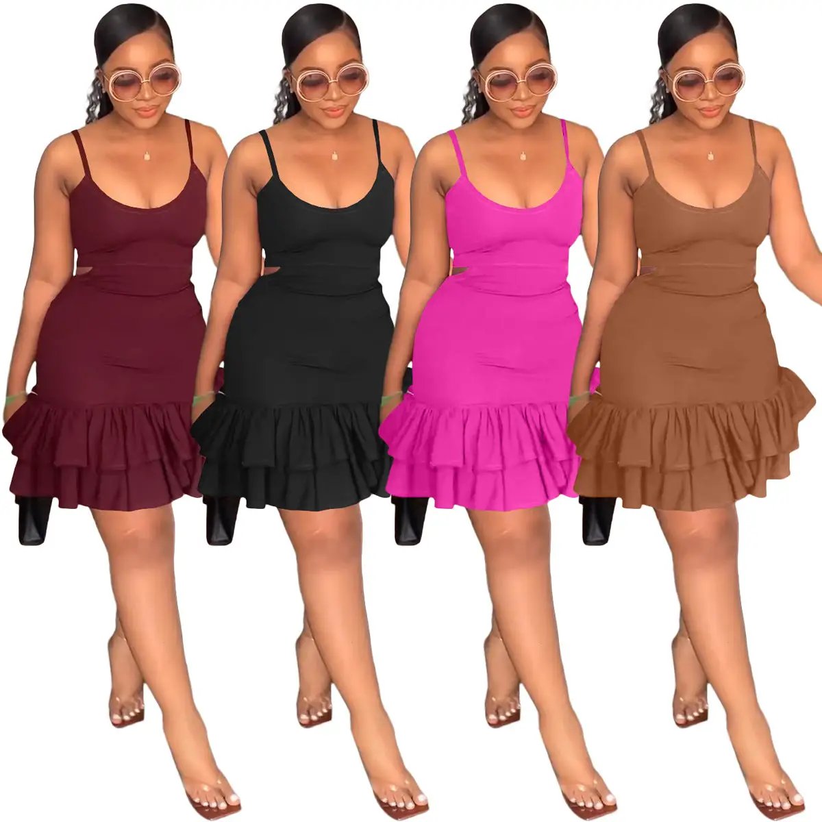 Casual Fashion Halter Low-cut Ruffle Package Hip Dress by GJG Denim
