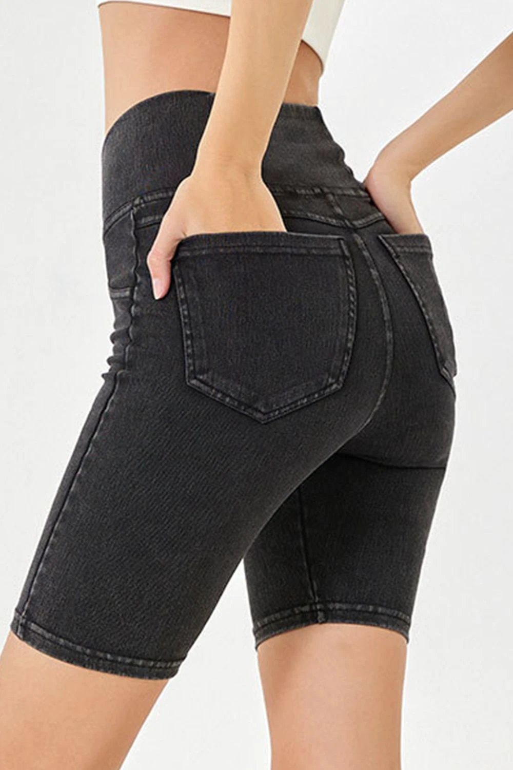 Basic Bae Asymmetrical Waist Denim Shorts with Pockets by Lady Ros