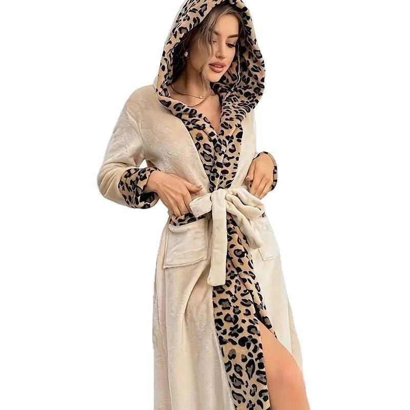 Robe Leopard Flannel Cardigan Ladies Home Lace Bathrobe by GJG Denim
