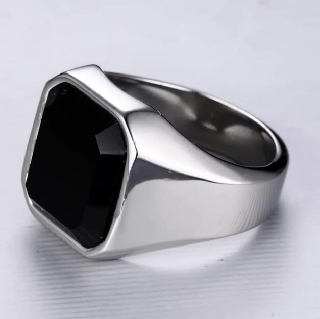 Men's Stainless Steel Black Agate Ring by GJG Denim