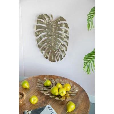 18.9x13.4x1.4 Gold Monstera Leaf Wall Decor by GJG Denim