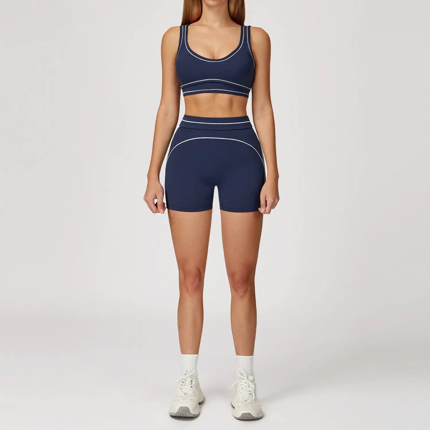 Contrast Color Brushed Yoga Suit Double-shoulder Strap High-grade Sports Workout Clothes by GJG Denim