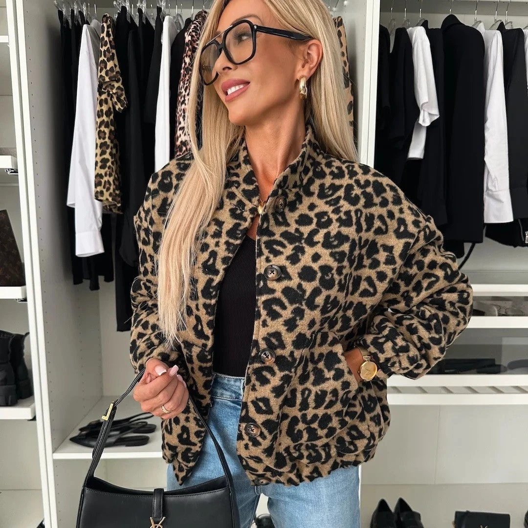 Spring And Autumn Vintage Leopard Print Jacket Coat For Women by GJG Denim