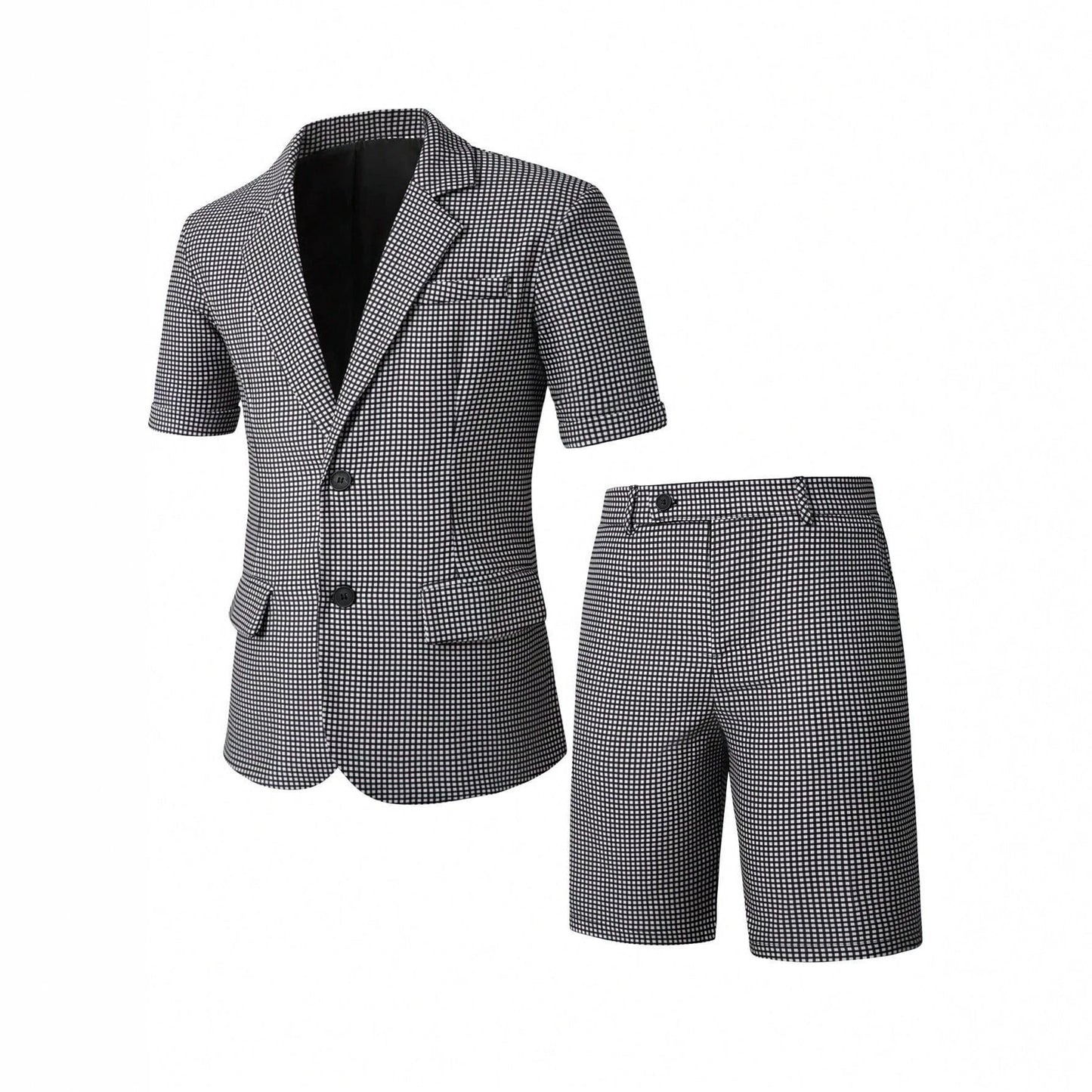 Men's Plaid Slim-Fit Business-Casual Suit Set by GJG Denim