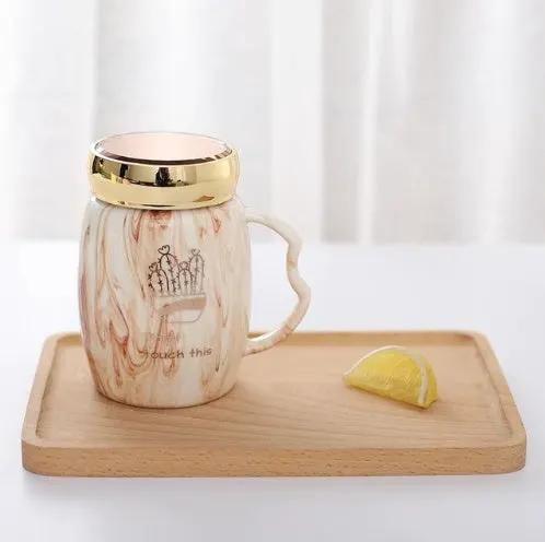 Marbling Mug Design Ceramic Cup With A Lid Cold Heat Office Home Milk Glass Drinkware Personality Creative Handle by GJG Denim