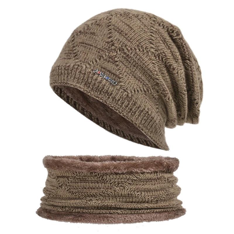 Men's Two-piece Woolen Hat With Head And Ear Protection and Neck Warmer by GJG Denim