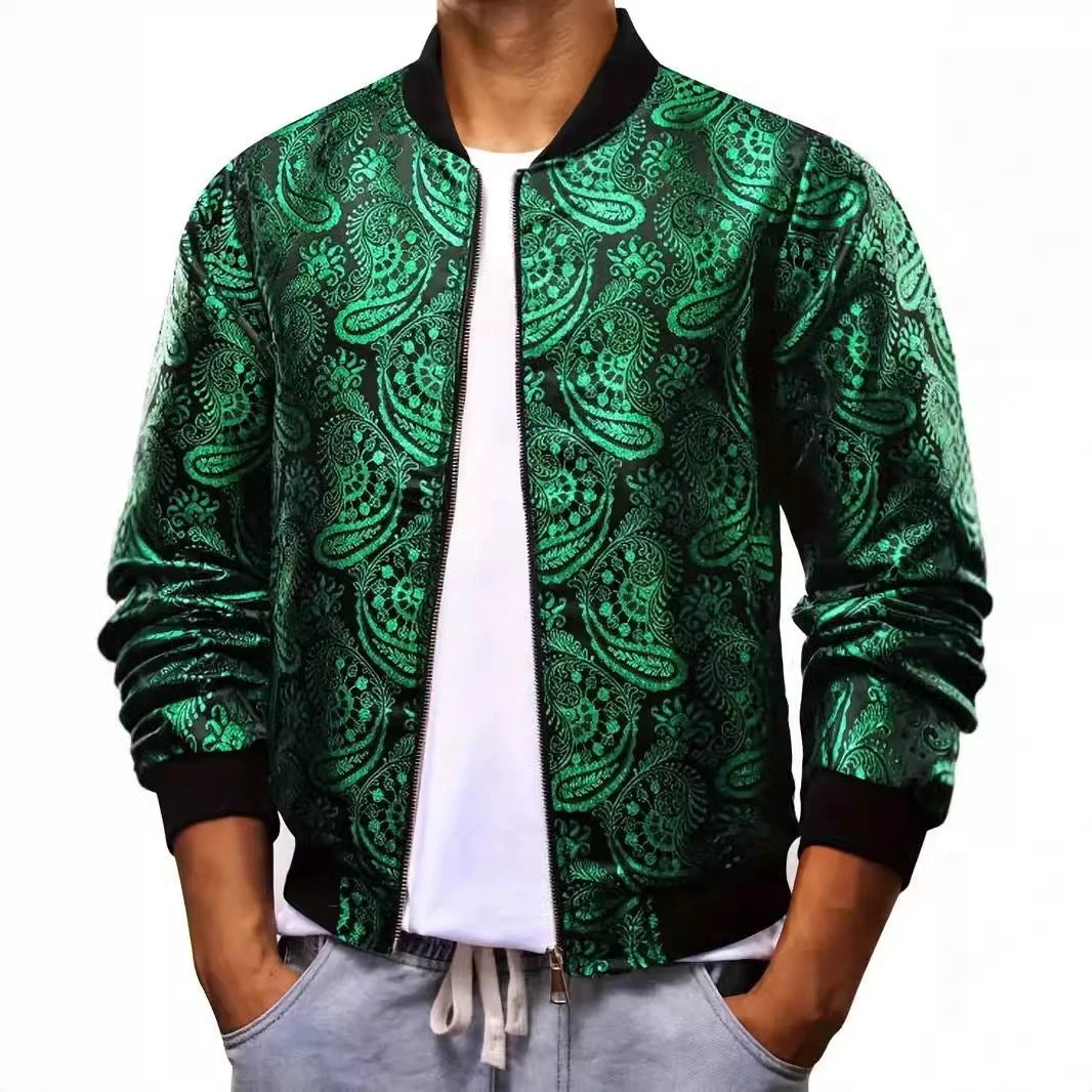 Men's Trendy Jacket With A Stand-up Collar Paisley Print by GJG Denim