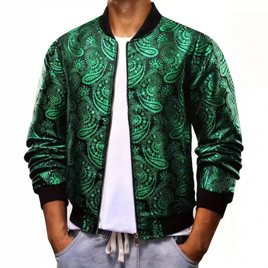 Men's Trendy Jacket With A Stand-up Collar Paisley Print by GJG Denim