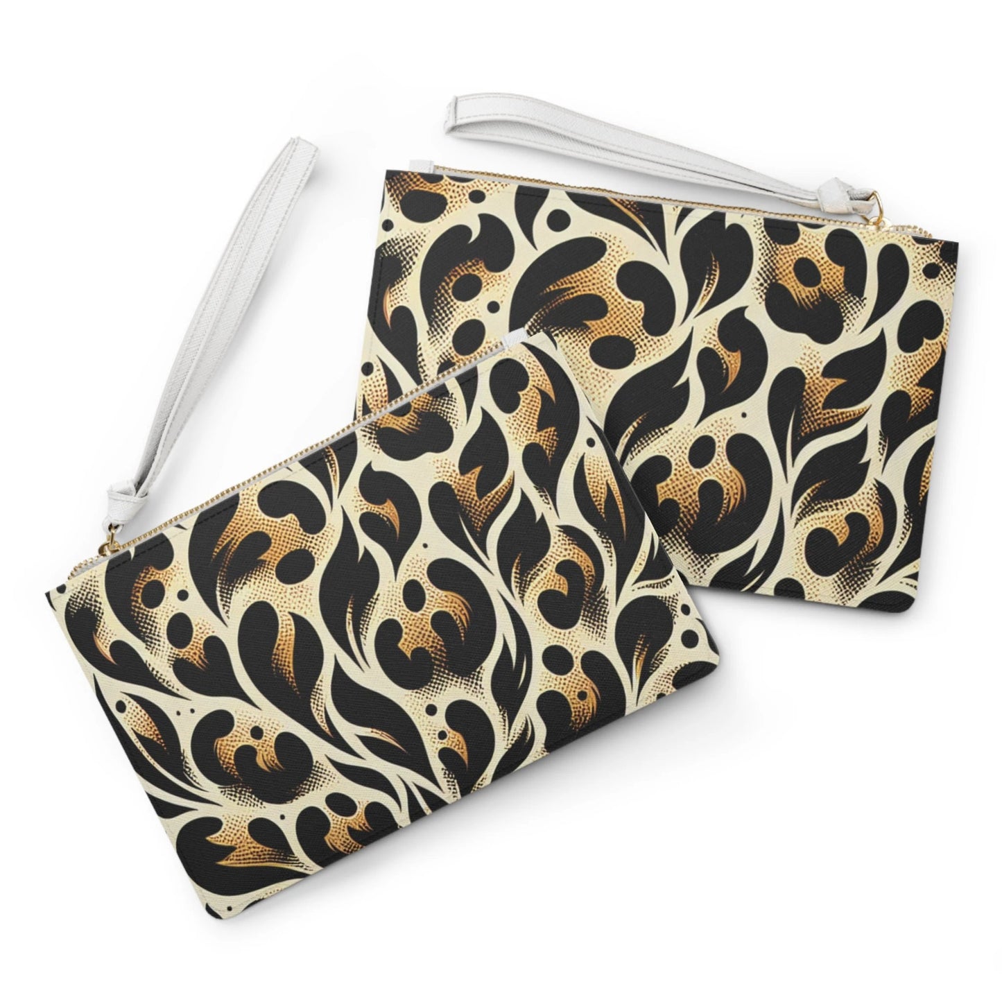 Chic Black & Gold Floral Clutch Bag, Fashion Accessory, Evening Bag, Gift for Her, Stylish Purse, Party Bag by Printify