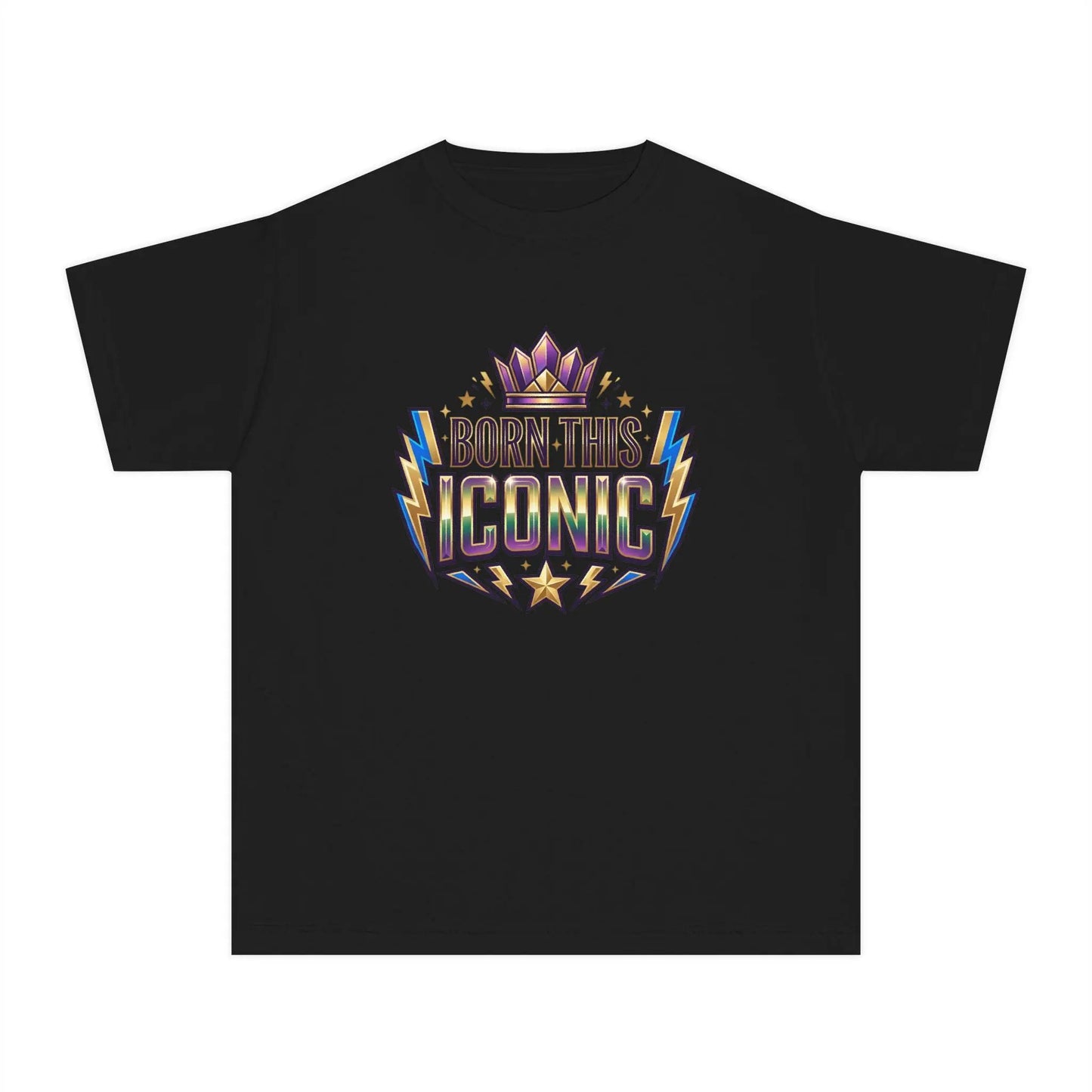 Youth Tee — "Born This Iconic" Crown Graphic by Printify