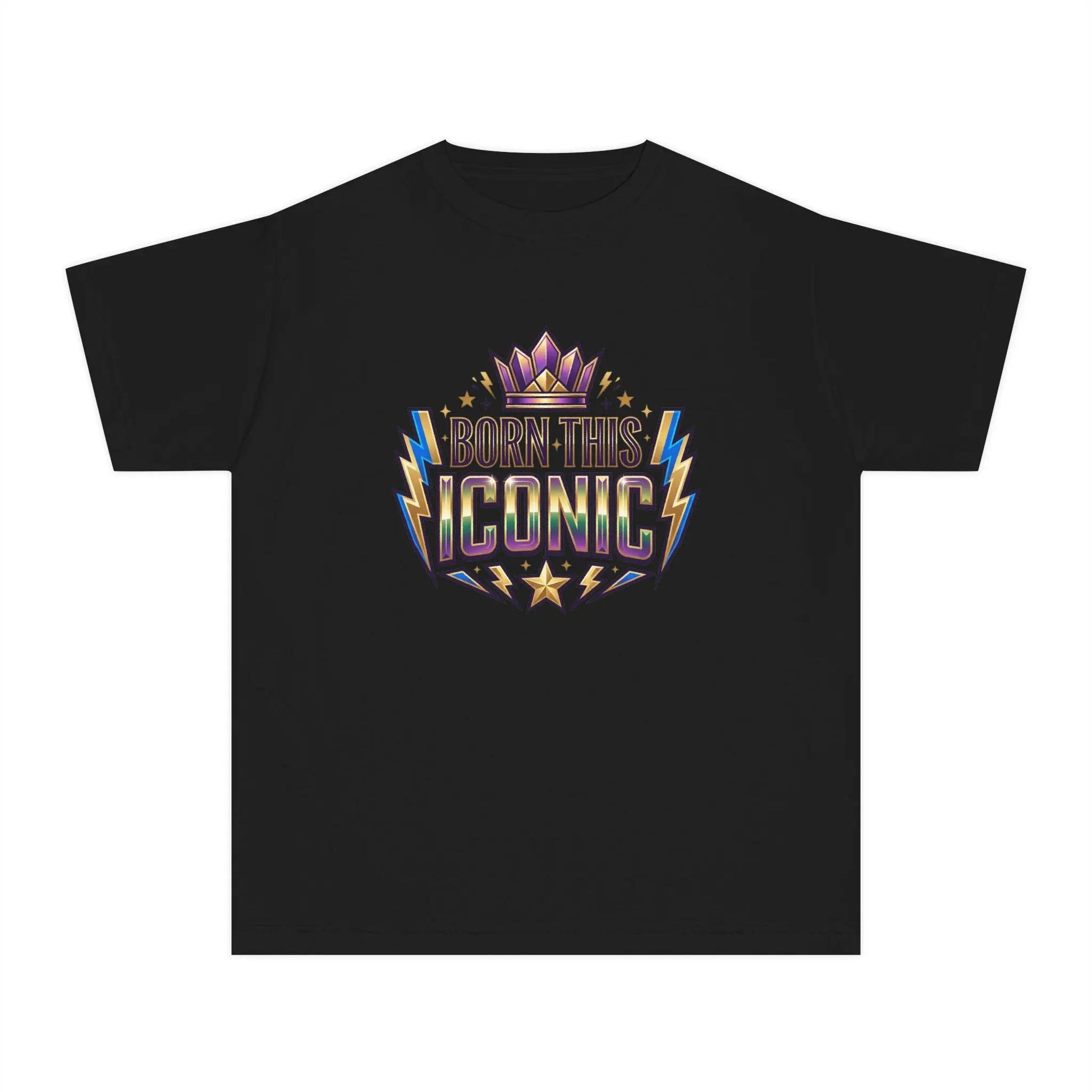 Youth Tee — "Born This Iconic" Crown Graphic by Printify