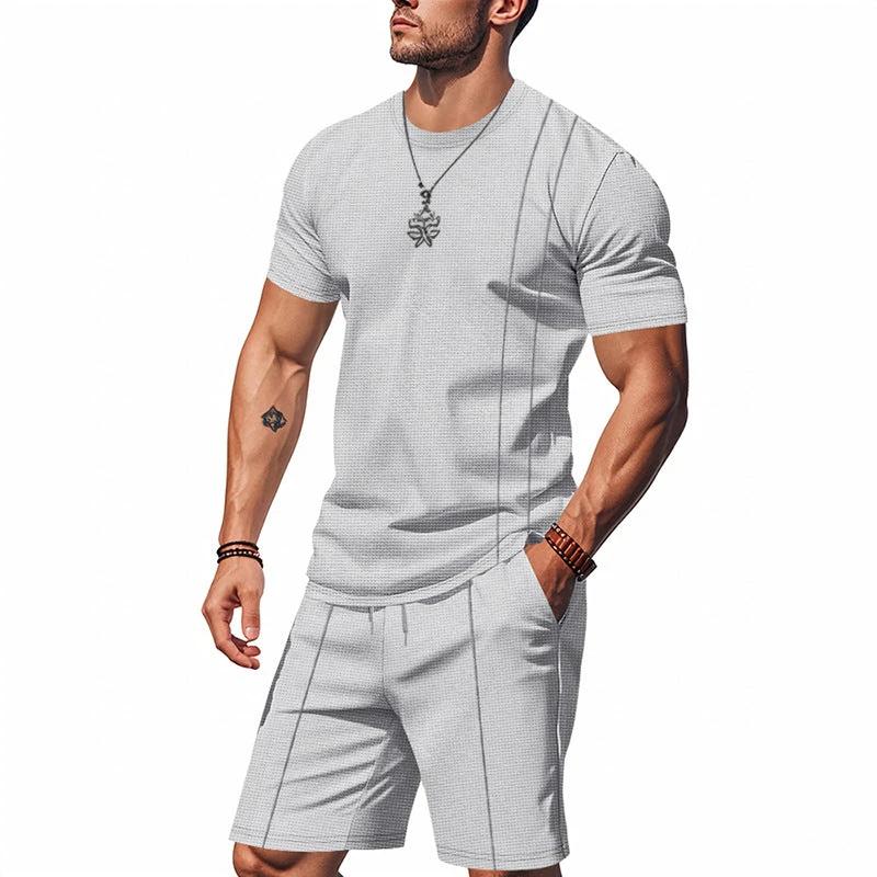 Men's Crew-Neck Short-Sleeve T-Shirt And Shorts Set by GJG Denim