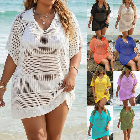 Women's Polo-Neck Blouse Plus-Size Beach Cover-Up by GJG Denim
