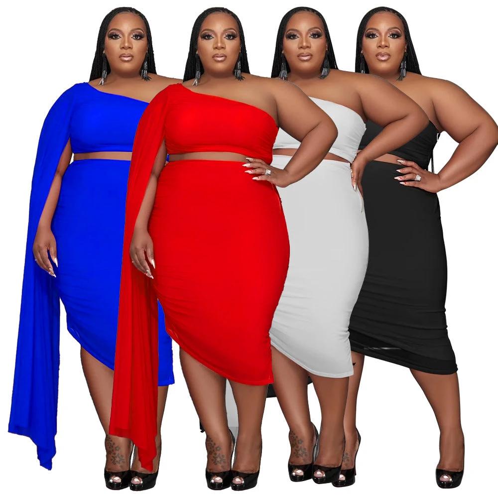 New Fashion Women's High-elastic Off-shoulder Long-train Sleeve Pleated Two-piece Set by GJG Denim