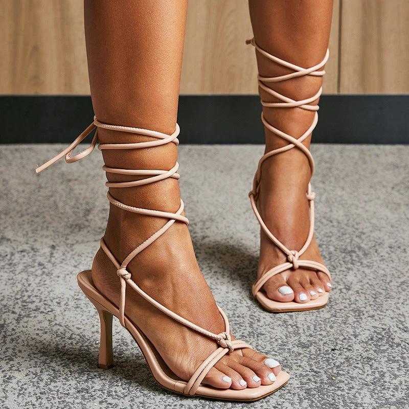 Lace-up stiletto heels by GJG Denim