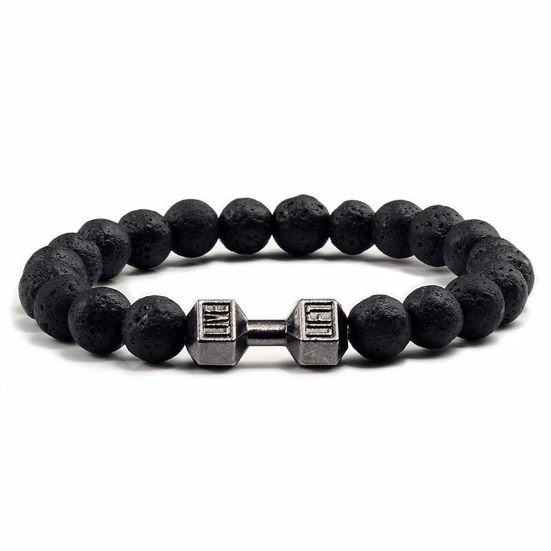 Natural Volcanic Stone Beads Bracelets Black Lava For Men by GJG Denim