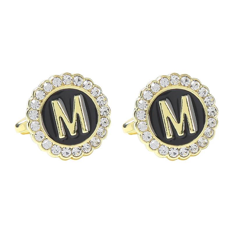 Round Diamond-like Cufflinks for Men 26 Letters by GJG Denim