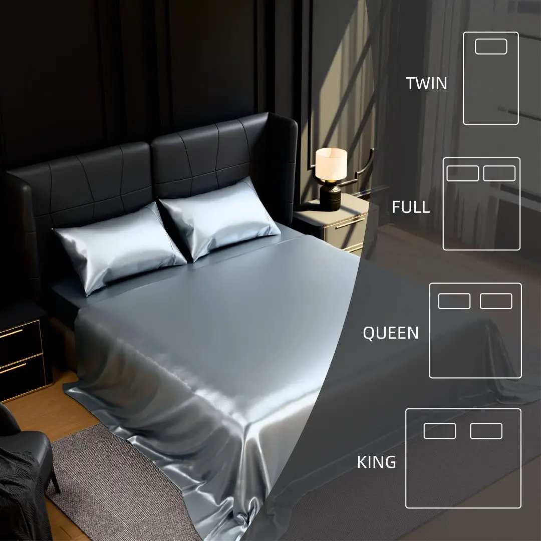 Satin Bed Sheets, Full Size Sheets Set, 4 Pcs Silky Bedding Set With 15 Inches Deep Pocket For Mattress Full, Grey by GJG Denim