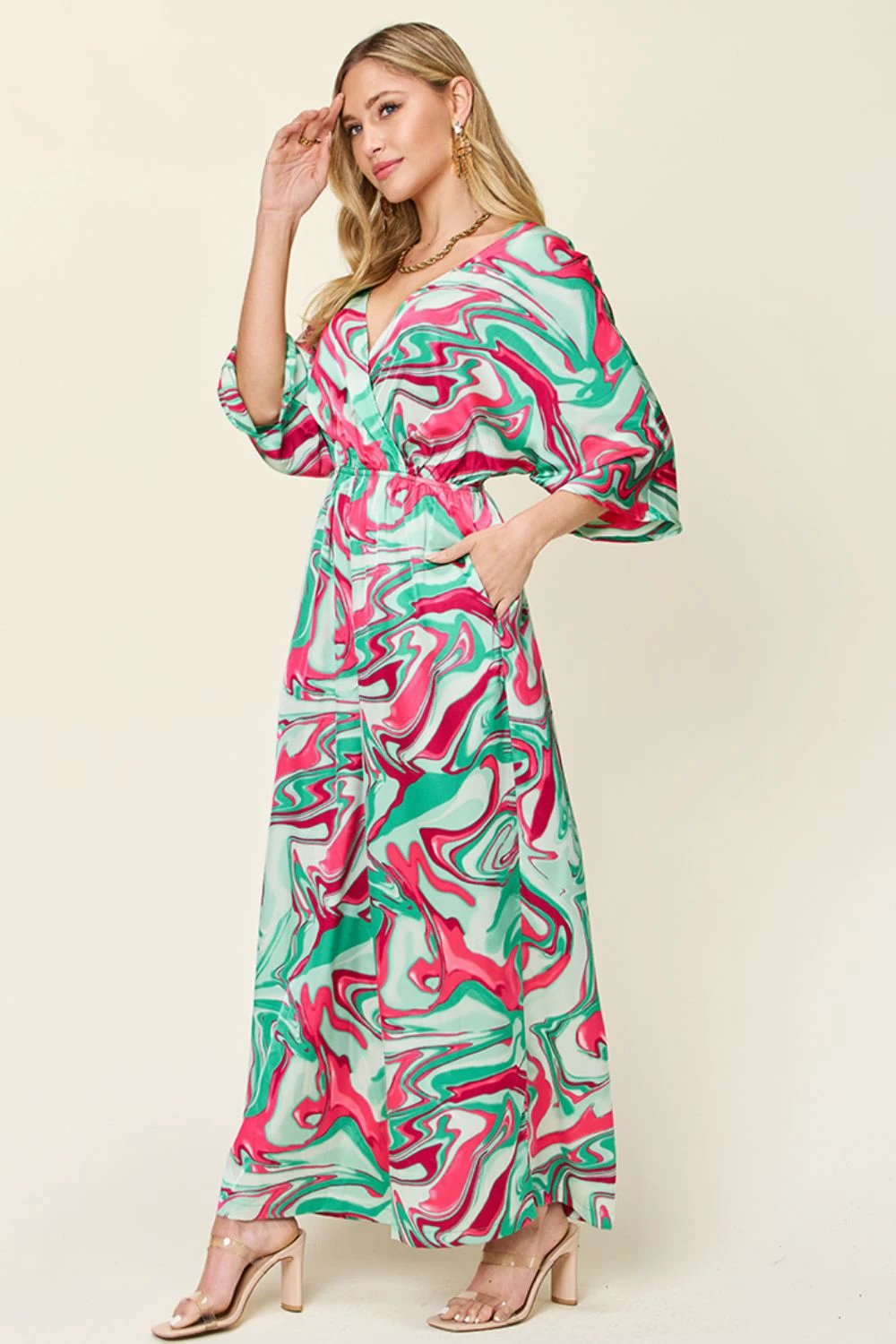 Tie-Front Jumpsuit with Wide Legs and Short Sleeves by Lady Ros