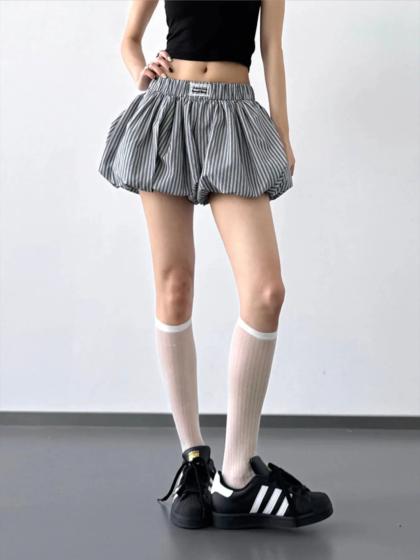 Striped Bubble Hem Casual Shorts by Lady Ros