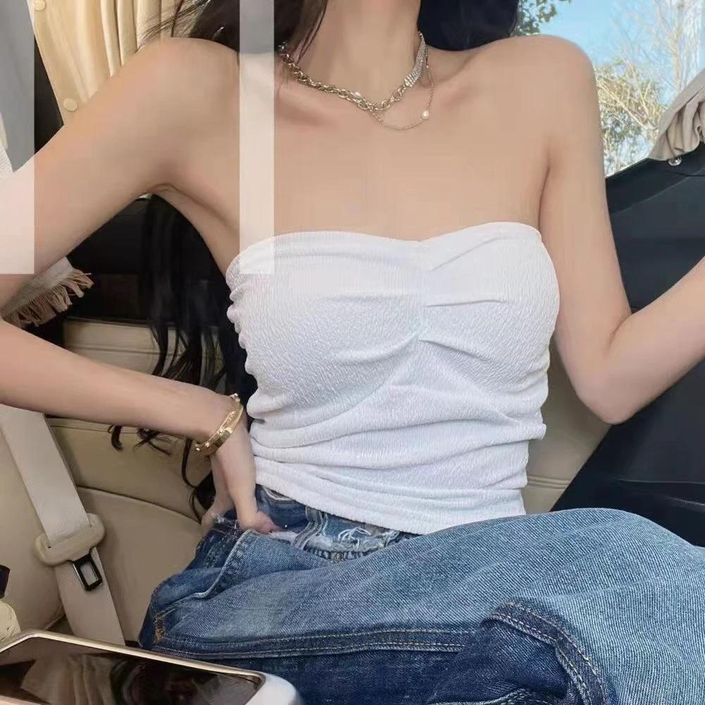 Outer Wear Wrapped Chest Strapless With Chest Pad Anti-exposure Inner Base Underwear by GJG Denim