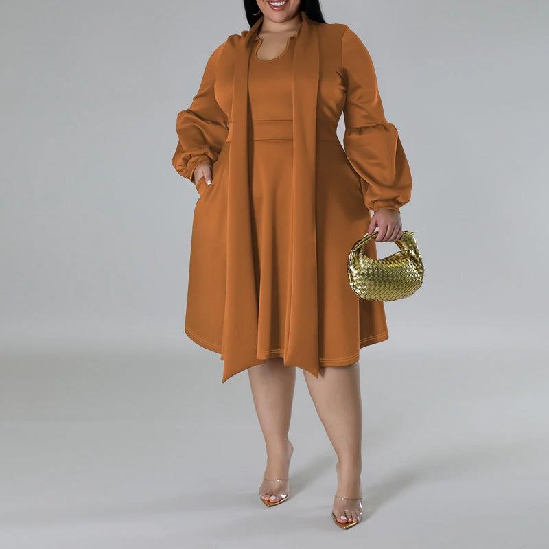 Long-sleeved Bubble Sleeve Midi Dress by GJG Denim