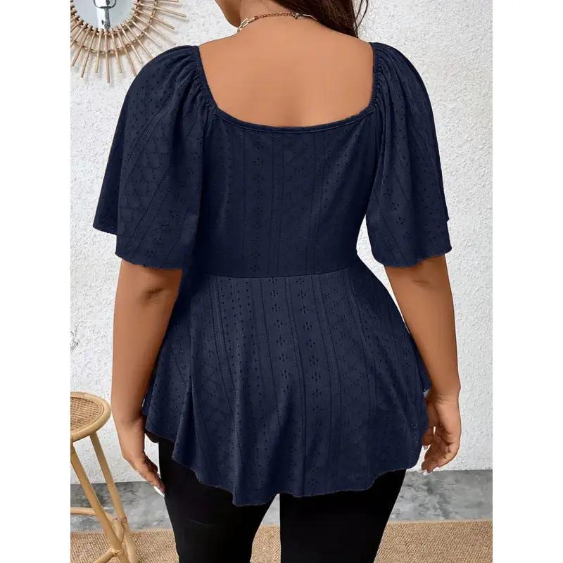 V-neck Drawstring-waist Sexy Short-sleeve Solid-color T-shirt by GJG Denim