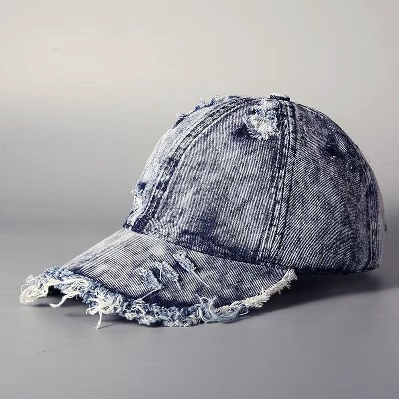 Washed Denim Burr Baseball Cap For Men by GJG Denim