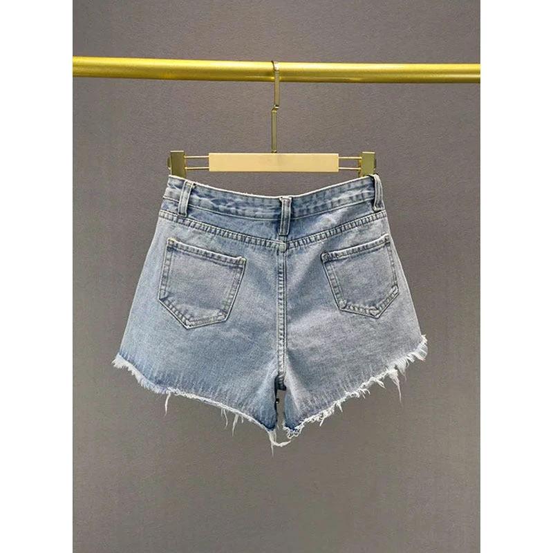 Ripped Rhinestone Denim Shorts by GJG Denim
