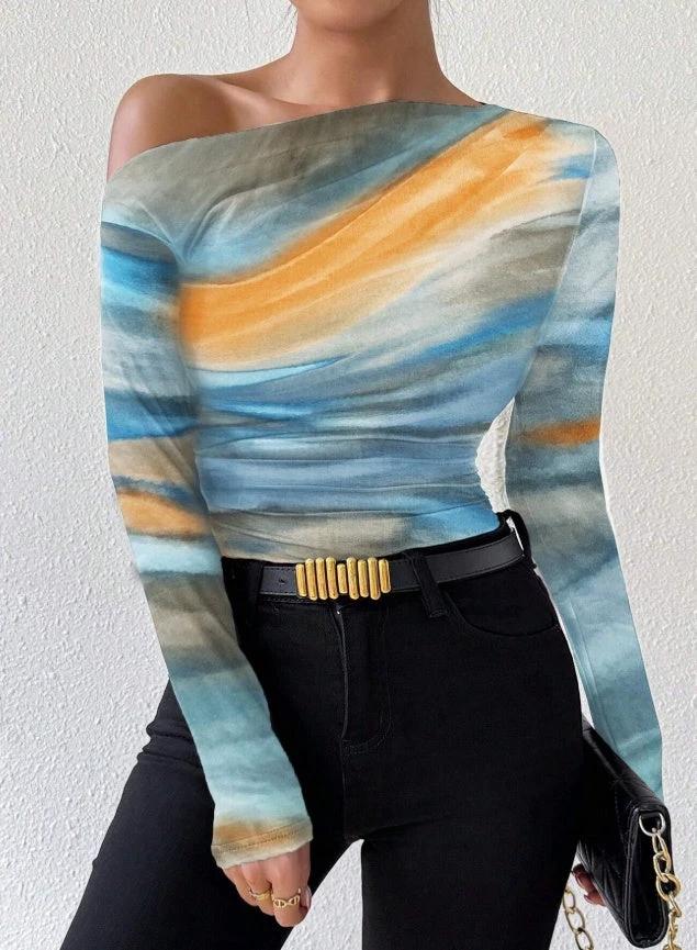 Print Long Sleeve T-Shirt Graphic Tees Women Tops by GJG Denim