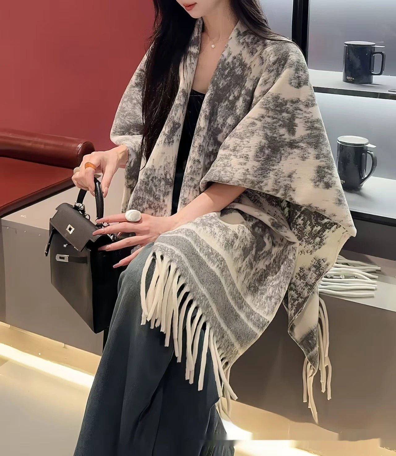 Women's Fashion Personalized Tassel Scarf Cape by GJG Denim