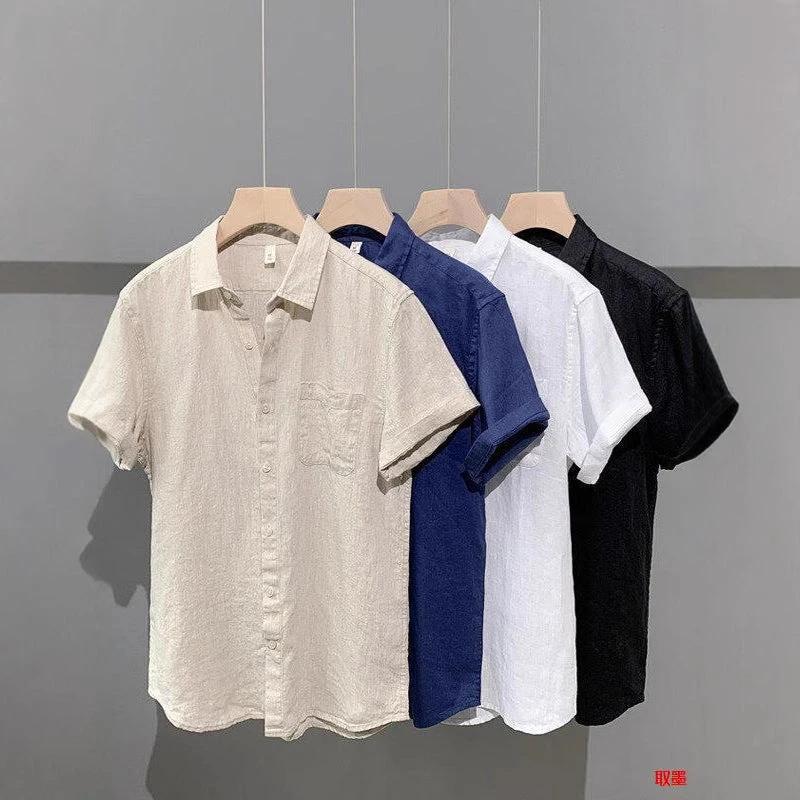 Loose Casual Linen Short-sleeved Shirt by GJG Denim