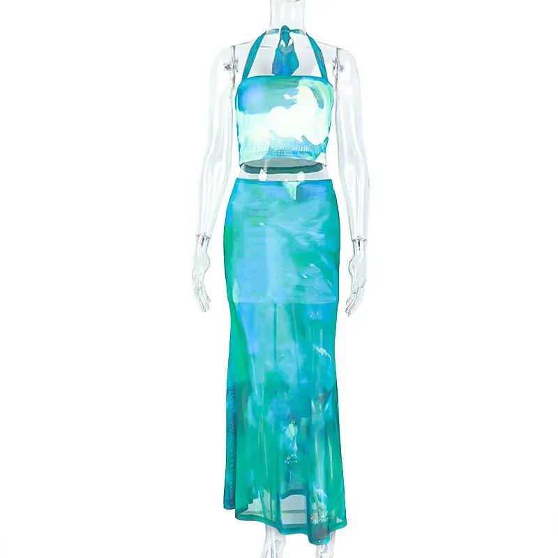 Printed Patchwork Skirt Set For Women by GJG Denim
