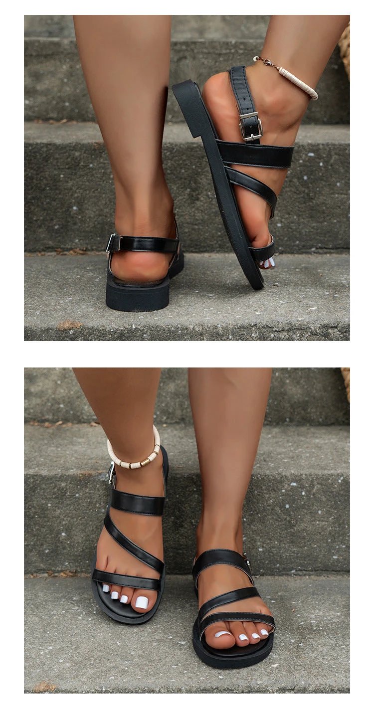 One-line Flat For Outdoors Casual Sandals Women's Shoes Sandals Plus Size Beach by GJG Denim