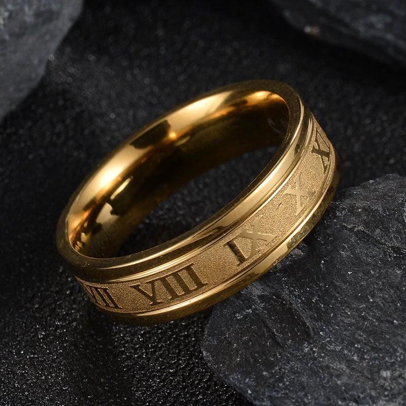Men's Stainless Steel Straight Edge Roman Numeral Ring by GJG Denim