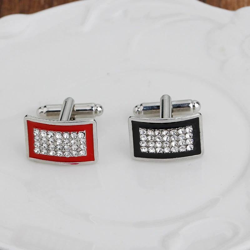 Fashionable Geometric Rectangle Diamond-Studded French Shirt Cufflinks by GJG Denim