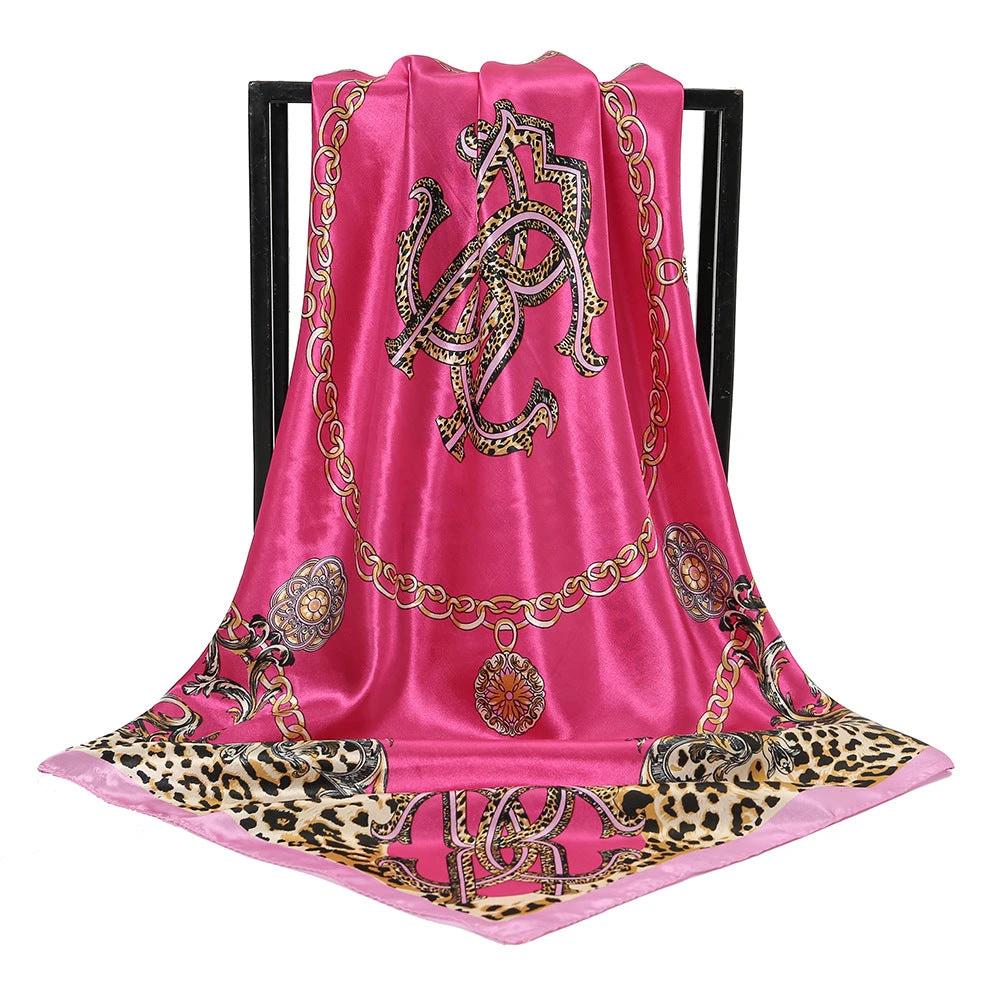 Leopard-print Chain Decorative Satin Scarf by GJG Denim