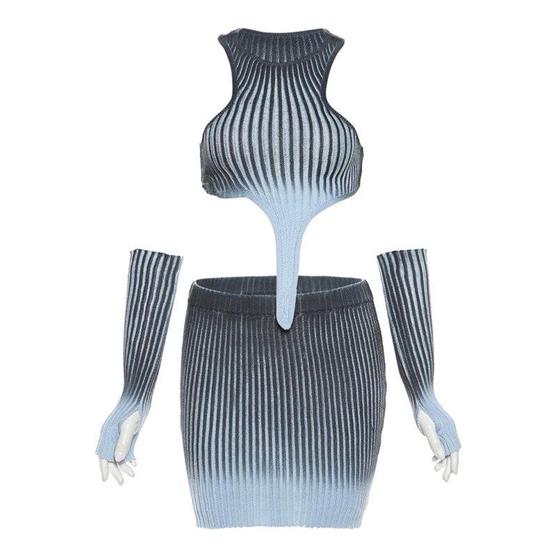 Knitted Gradient Irregular Top High Waist Skirt Set by GJG Denim