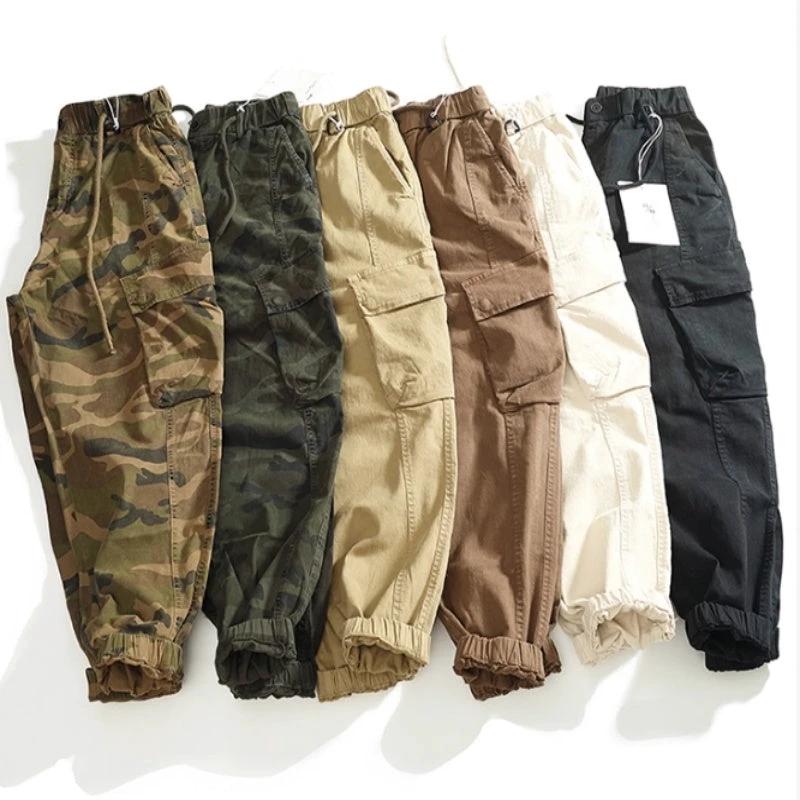 Men's Multi-pocket Stretch Worn Looking Washed-out Loose Cargo Pants by GJG Denim