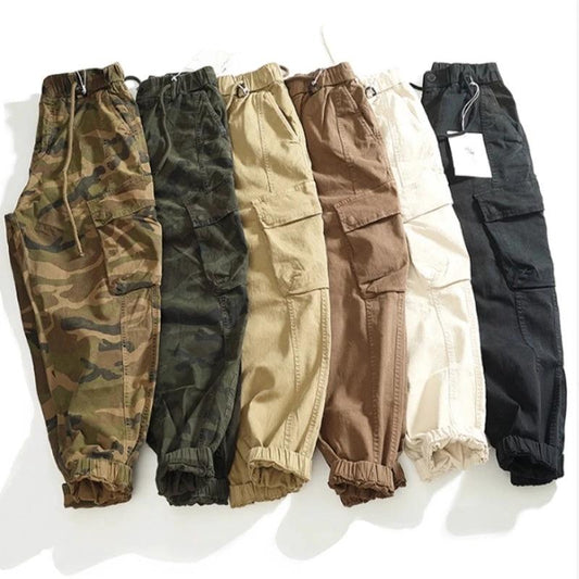 Men's Multi-pocket Stretch Worn Looking Washed-out Loose Cargo Pants by GJG Denim