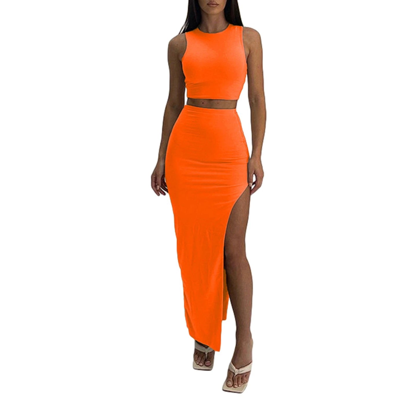 High-waisted Figure-flattering Side-split Skirt In A Casual Style by GJG Denim