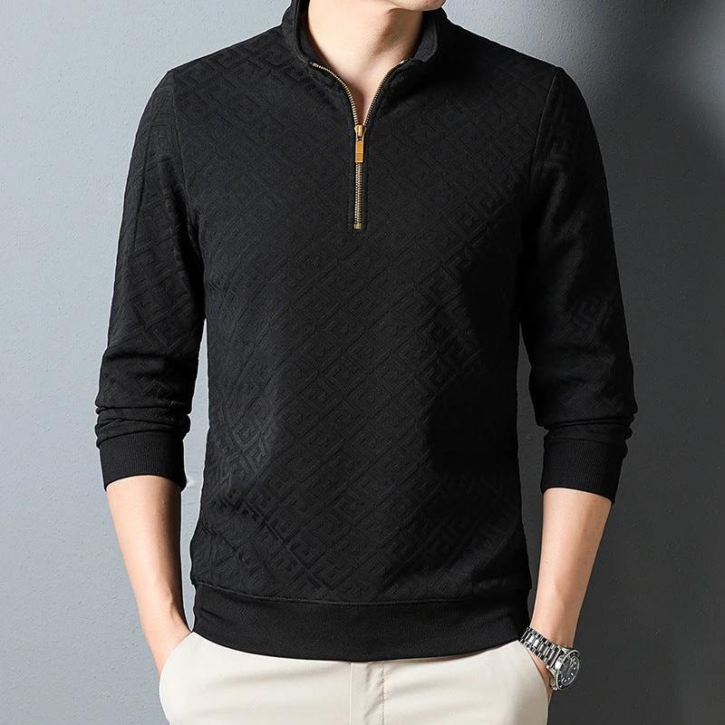 Men's Long Sleeve Zipper And Lapel Stand Collar Shirt by GJG Denim