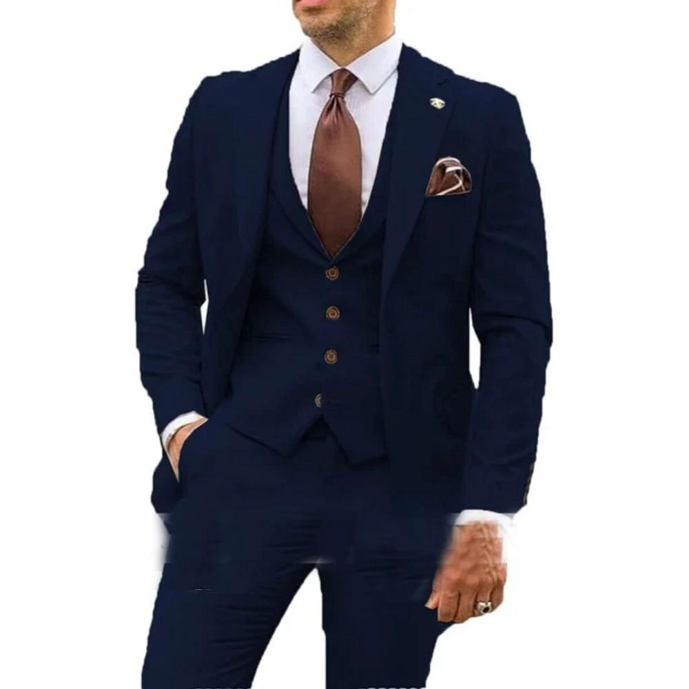 Men's Three-piece Slim-fit Dovetail Suit by GJG Denim